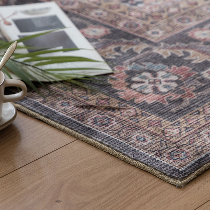Arradale Soft Plush Machine Washable and Foldable Vintage Distressed Floral Pattern Area Rug Brown, Rectangle 7'6" x 9'6"
