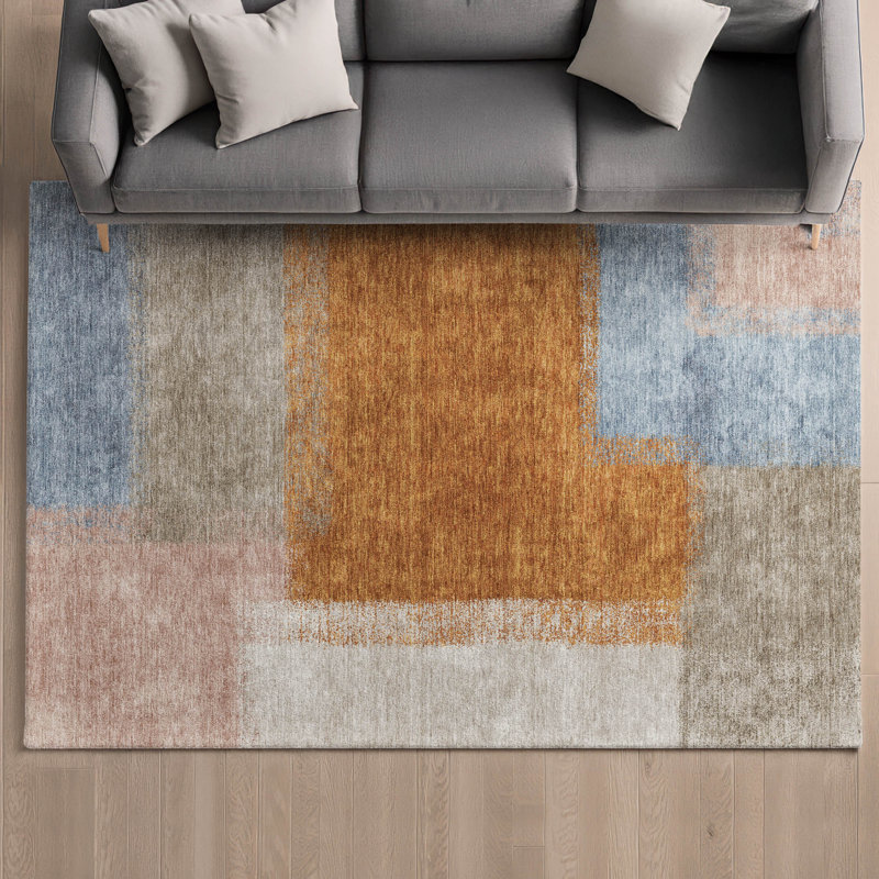 Tapis abstrait lavable à la machine de qualité supérieure Mayfield AMF2341, Rouille, 8 pi x 10 pi