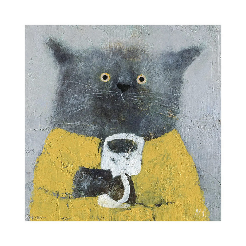 Grey Cat Yellow Dress By Natalia Shaloshvili - Wrapped Canvas Painting by Natalia Shaloshvili - Wrapped Canvas Painting
