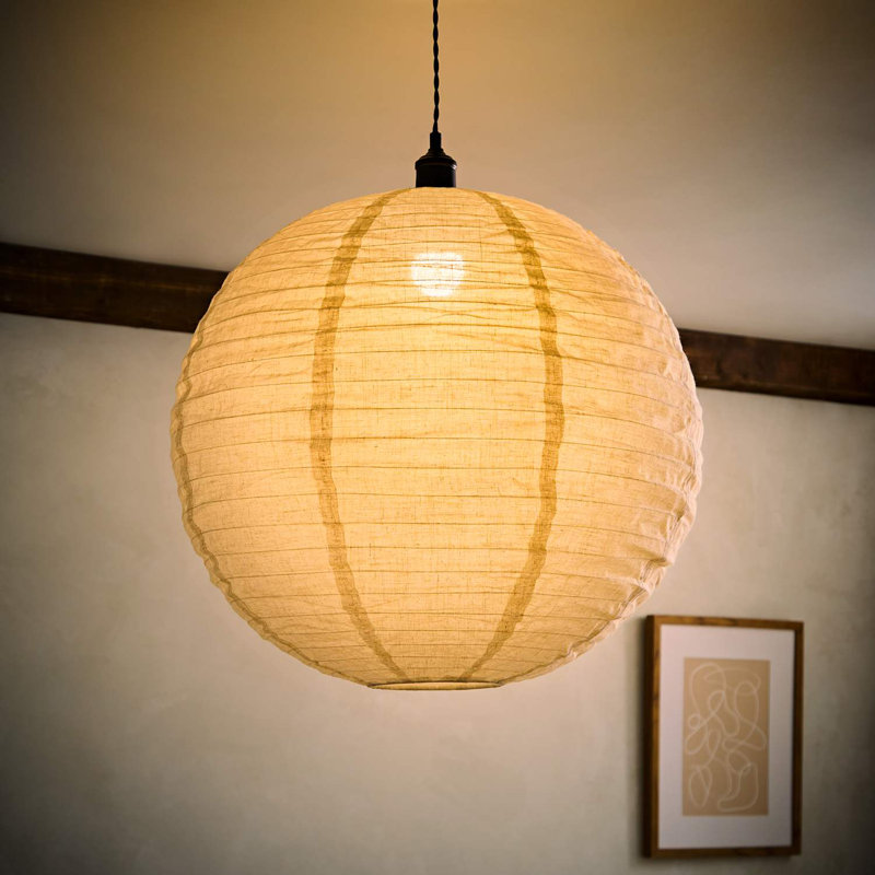 Hidehiko 57cm H Linen Round Pendant Shade ( Slip-On ) in Cream