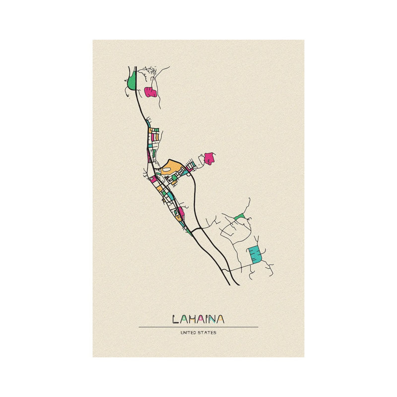 Lahaina, Hawaii Map by Ayse Deniz Akerman - Wrapped Canvas Print, 66.04 cm H x 45.72 cm W x 1.91 cm D