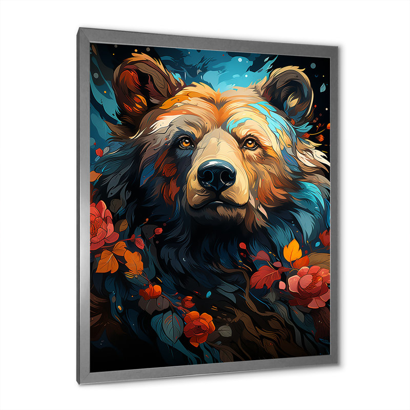 Pop Art, impression d'ours grizzly - 106913, H 40 po x l 30 po x P 1,5 po, Cadre photo argenté