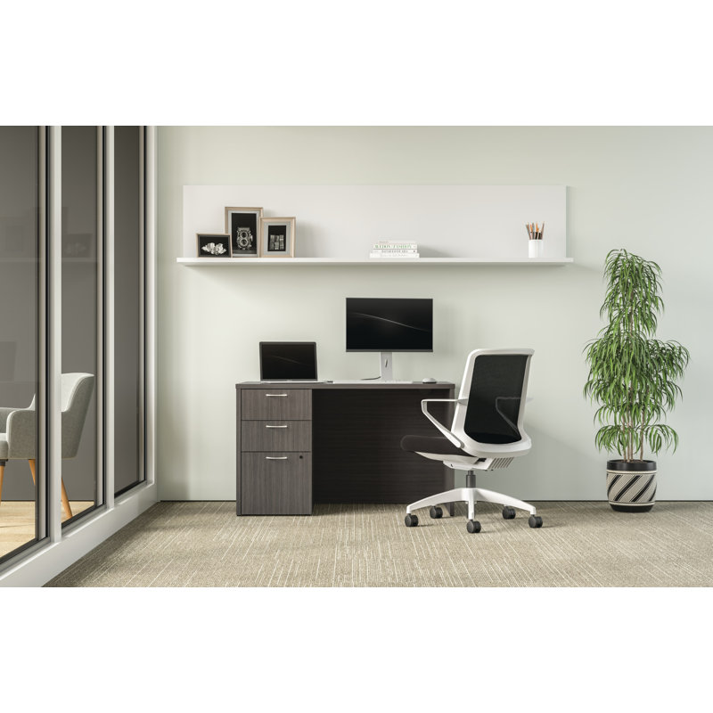 HON MOD Single Pedestal Desk, Slate Teak, 60" W x 30" D x 29" H