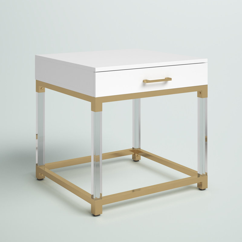 Ungar End Table with Storage, Gold, White