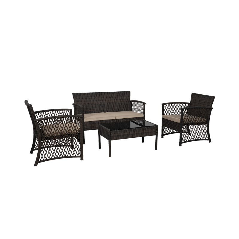 Bella 4 - Person Patio Conversation Set with Cushions, Beige, Coffee