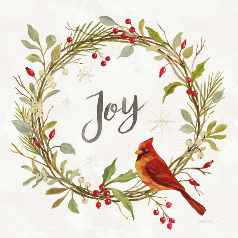 " Cardinal Christmas II Gold " by Silvia Vassileva, 12" H x 12" W, No, Wrapped Canvas
