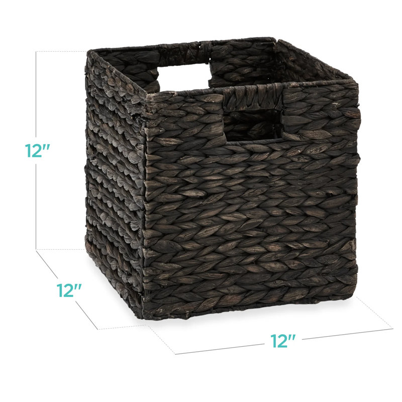 Black Handwoven Hyacinth Foldable Storage Baskets, Set of 5