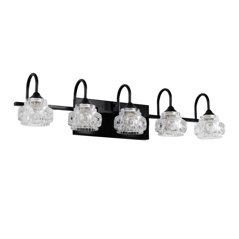 Luminaire de meuble-lavabo rétro 5 lumières 29 "avec abat-jour en cristal, Noir, noir, noir, noir