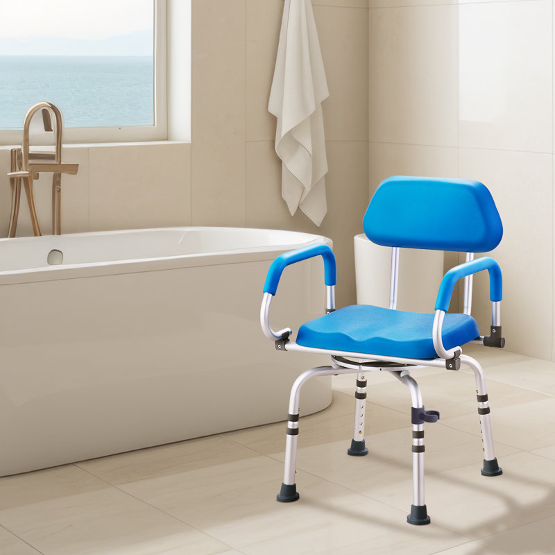 Blue Adjustable Swivel Shower Chair with Padded Seat