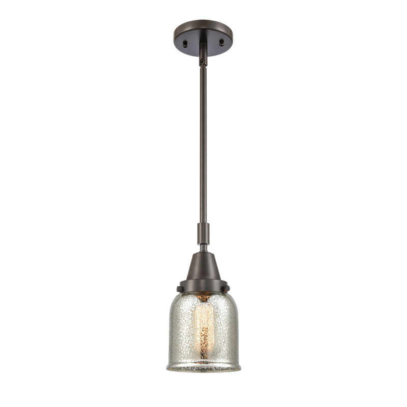 Luminaire suspendu 1 lumière à une cloche, H 44,12 po x l 5 po x P 5 po, Argent mercuré plaqué, Bronze huilé