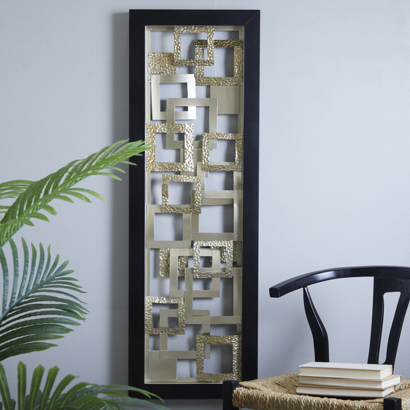 Metal Square Ribbon Geometric Home Wall Decor with Black Frame
