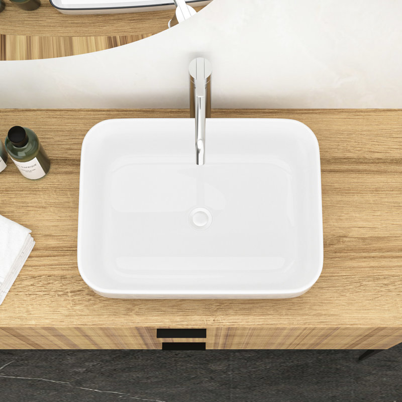 Lavabo de salle de bain rectangulaire moderne en céramique blanche de 20 po x 15 po - teinté, installation simple sur le comptoir, gracieux pour différents endroits