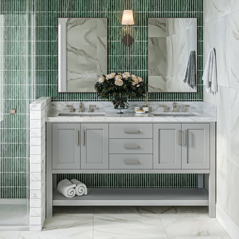 Magnolia Bath Vanity Oval Basin, Gray, Carrara White Marble, Rectangle 