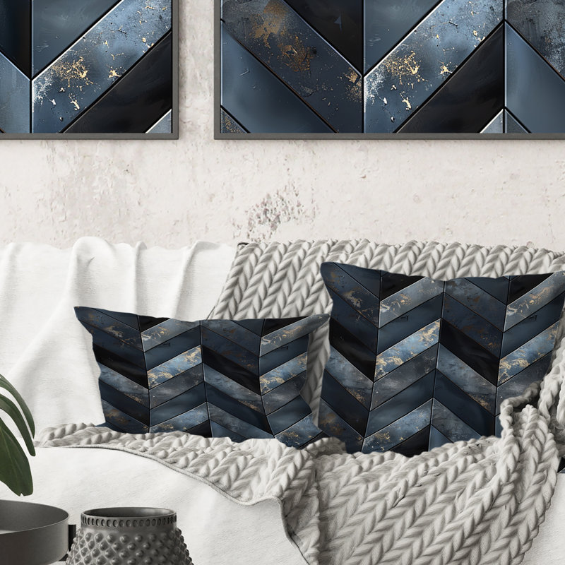 Coussin décoratif gris et noir à chevrons magiques IV, H 16 po x l 16 po