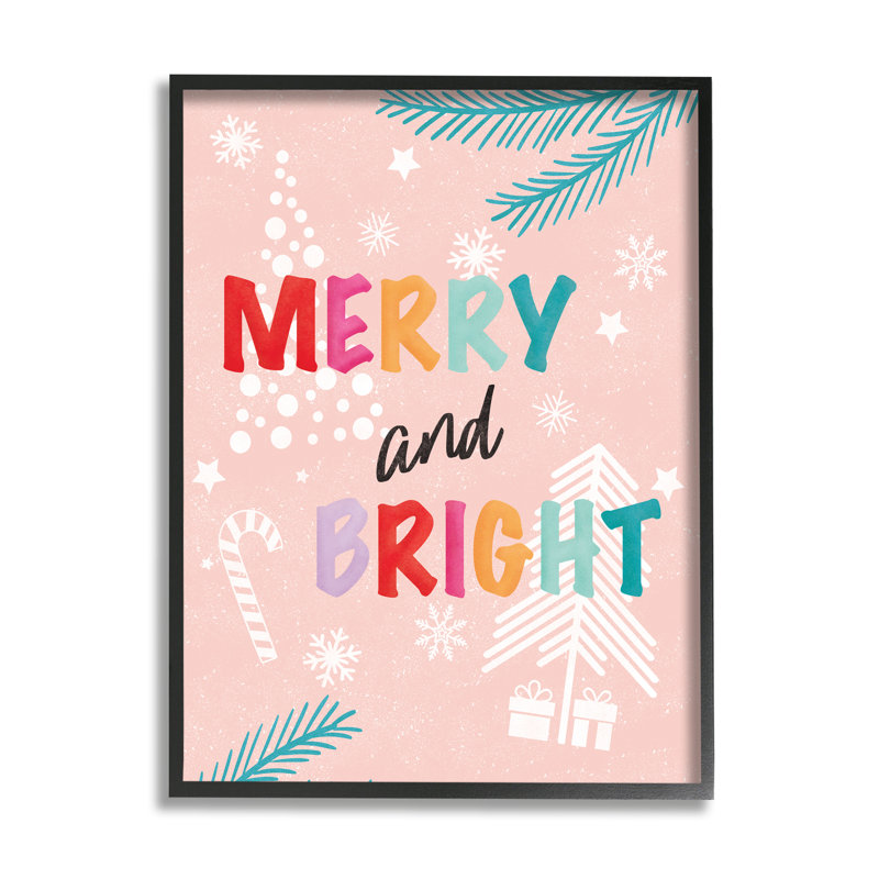 "Merry & Bright", pastel phrase encadrée sur bois par JJ Design House LLC, impression, H 30 po x l 24 po x P 1,5 po