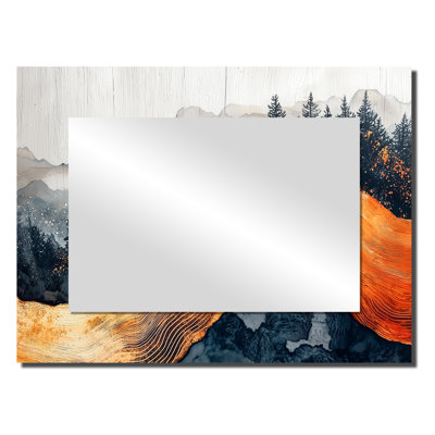 Autumn Forest River Landscape Of Amber Stone I - Traditional Decorative Mirror Wall Art
