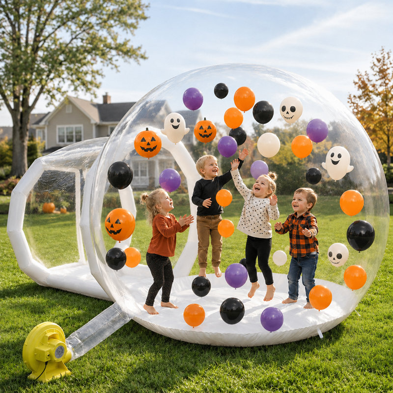 Ballon gonflable en PVC de 13 pi avec tunnel et souffleur, tente à bulles transparente pour les fêtes d'enfants, les anniversaires, les mariages et les événements dans la cour