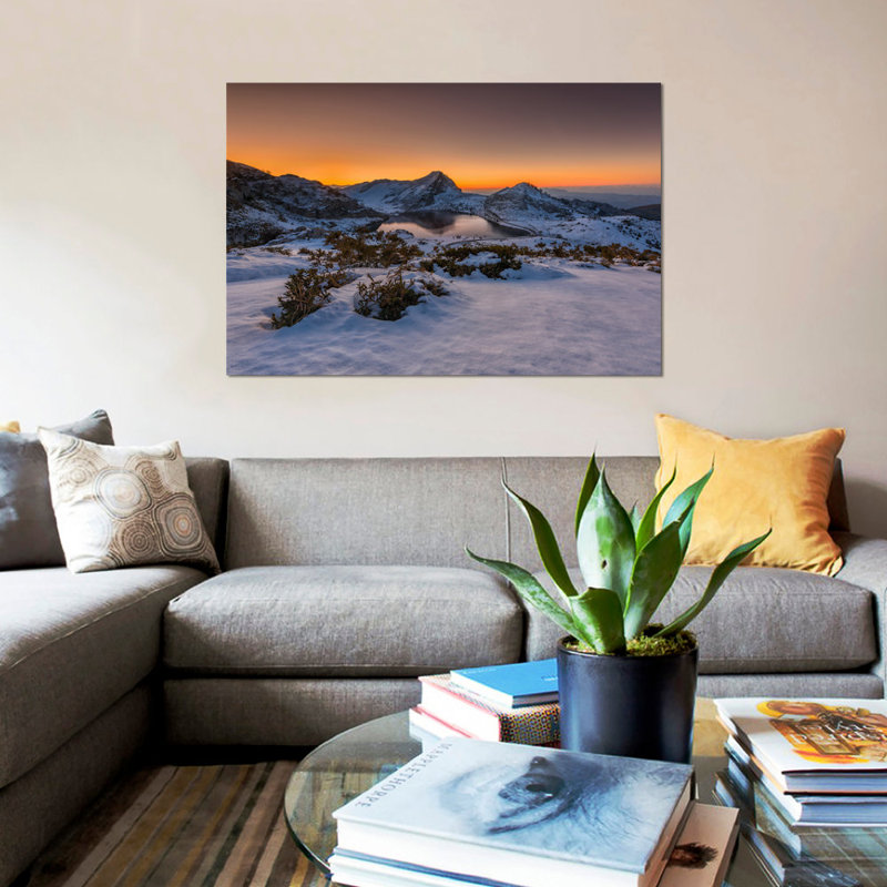 " Europe Peaks " by Sergio Lanza, 18" H x 26" W x 1.5" D, Black Framed Canvas, No Mat