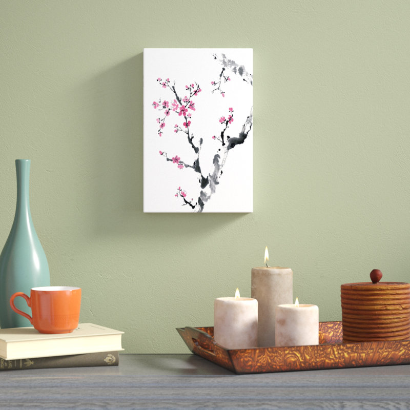 «Plum Blossom Branch II», peinture sur toile, H 12 po x l 8 po