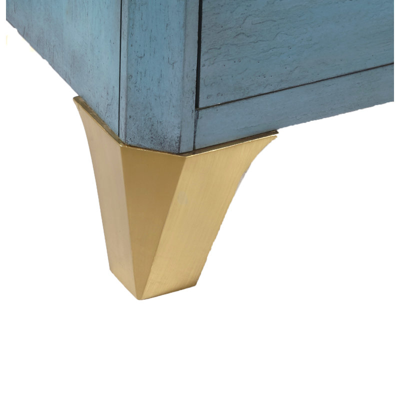Turquoise Blue Transitional 3-Drawer Accent Chest with Gold Accents