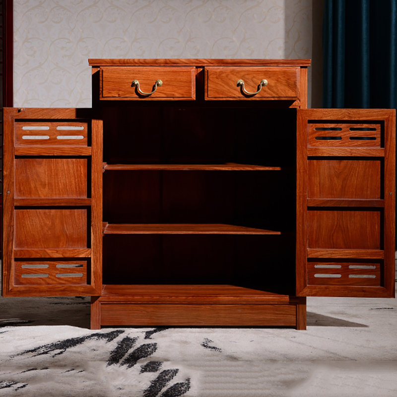 Chinese Mahogany Shoe Cabinet 12 Pair Solid Wood Shoe Storage Cabinet