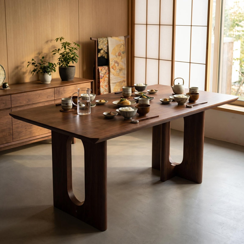 Table de salle à manger rectangulaire en bois massif de 62,9 pouces; une conception minimaliste et moderne convenant aux cuisines, aux salles à manger et aux salons, avec une finition noyer
