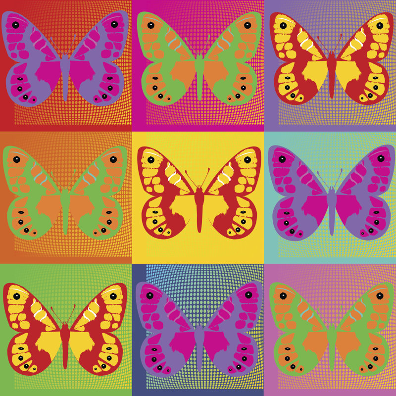 Sandyfield Set Of Coloured Butterflies by Motoianu Alexandra Theodora - Wrapped Canvas Print, 30cm H x 30cm W x 3.8cm D