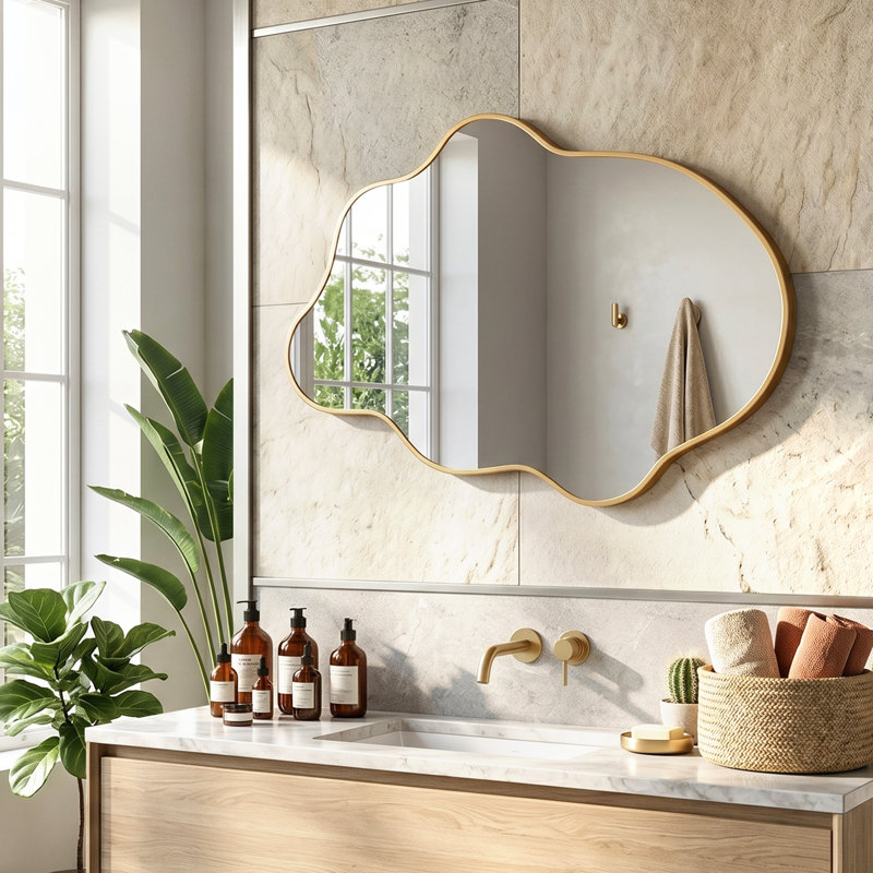 Miroir mural moderne pour salle de bain, Doré, 36" x 24"