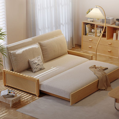 Canapé-lit modulaire en coton et lin blanc crème avec rangement