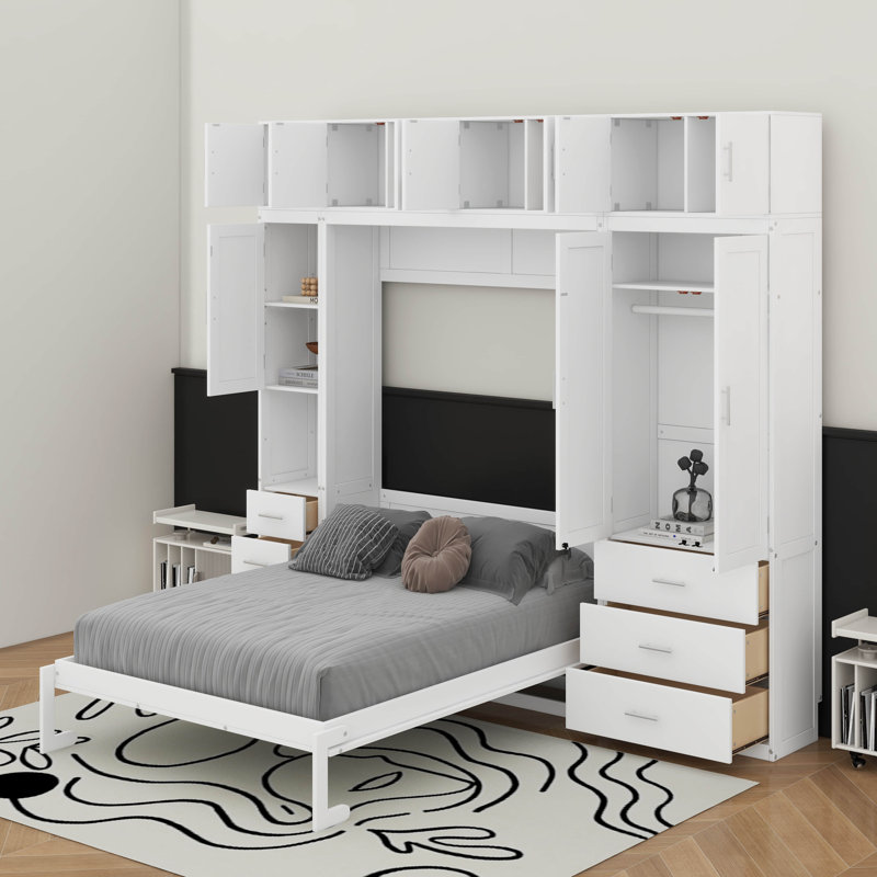 Lit escamotable simple avec casiers et armoires
