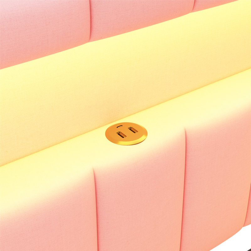 Upholstered Corner Daybed With Trundle and Outlets, Pink