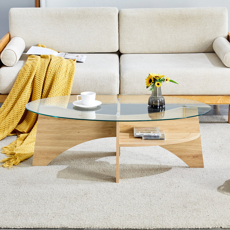Table basse en verre, Bois naturel