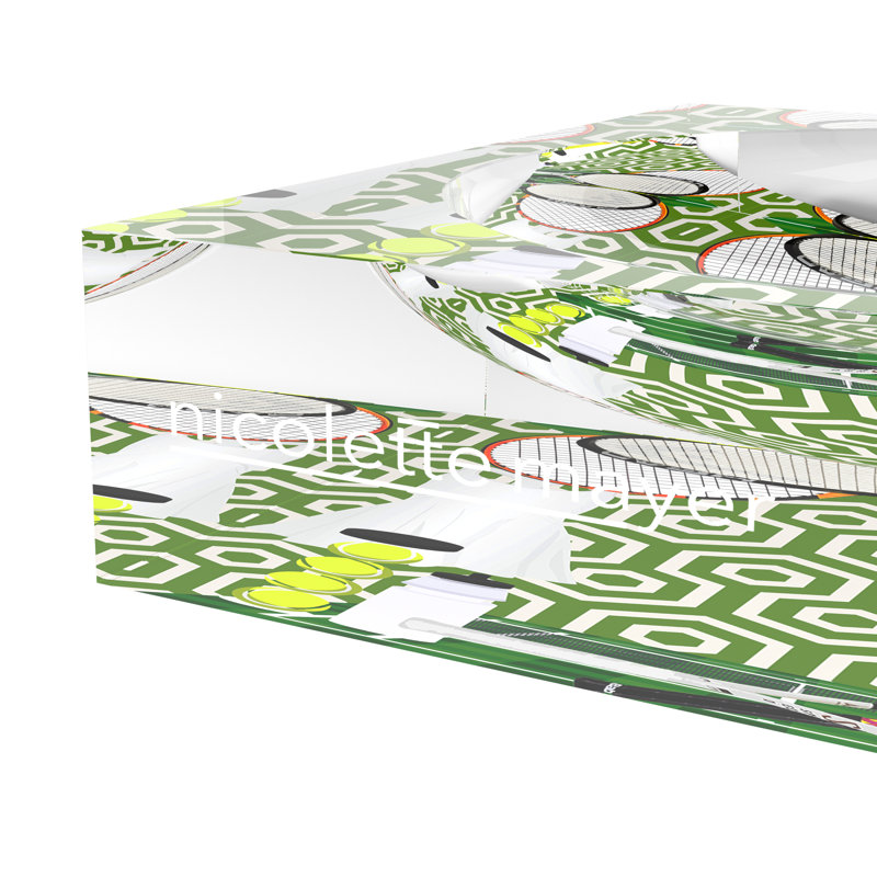 Square Abstract Decorative Tray, 6"W x 6"D x 2"H, Green White