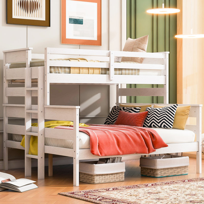 Twin Xl Over Queen Bunk Bed, White - Bedroom Bed With For Space Saving Over Easy Setup, White, Full