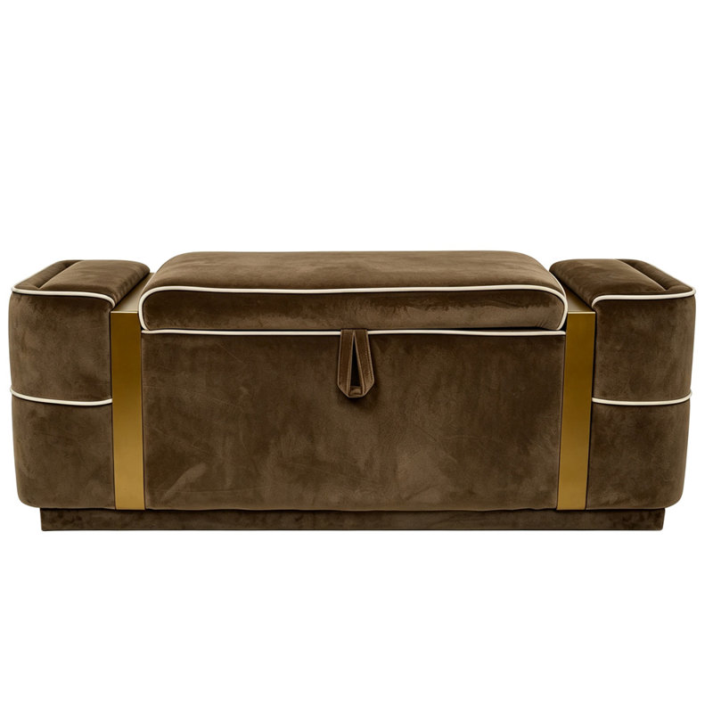 Banc de rangement rembourré en velours de 47,2 po de largeur, Brun