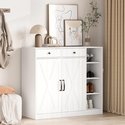 Shoe Storage Cabinet with 6 Adjustable Shelves & 2 Drawers, Freestanding Entryway Cabinet for Entryway