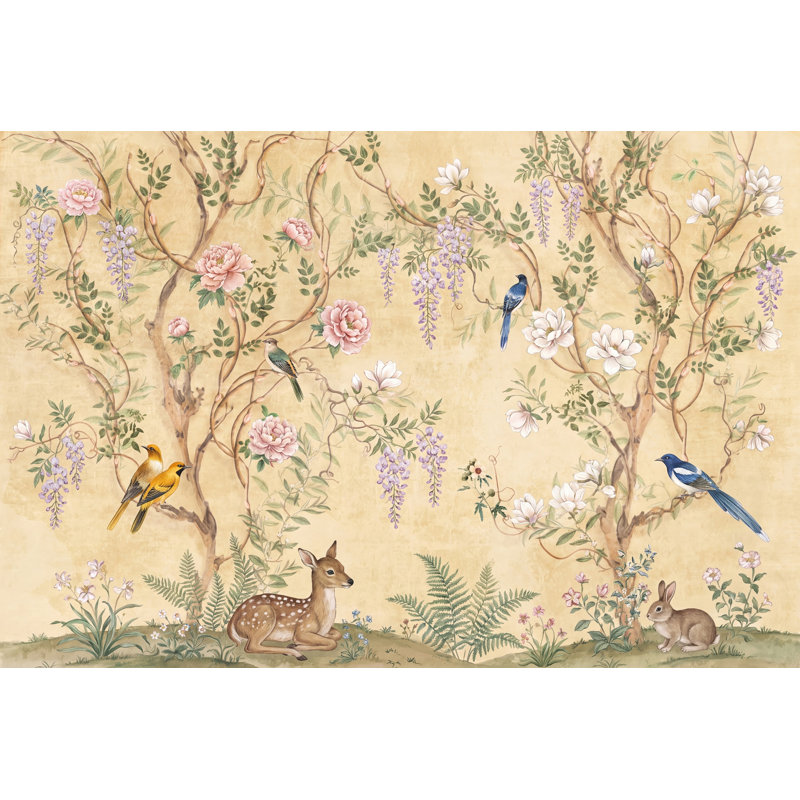 Murale de jardin Chinoiserie, 200"x120", Peel and Stick
