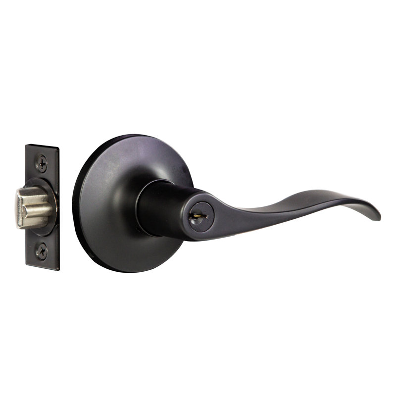 Stratford Satin Nickel Keyed Entry Door Lever with Universal 6-Way Latch, Matte Black