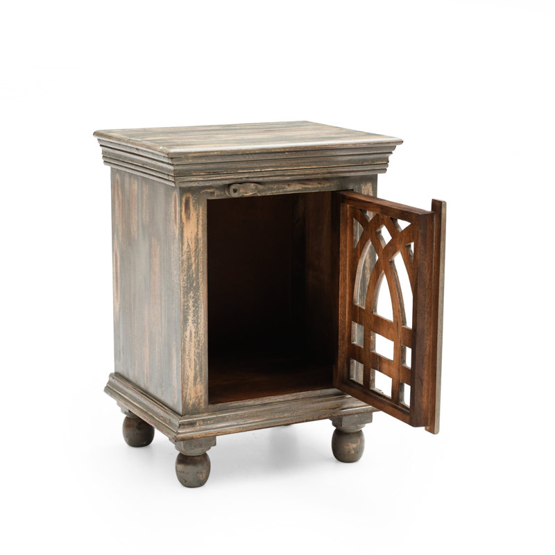 Table de chevet en bois massif gris antique, profondeur 18 po, assemblage simple pour le rangement de la chambre à la main - hauteur 24 po, présentoir