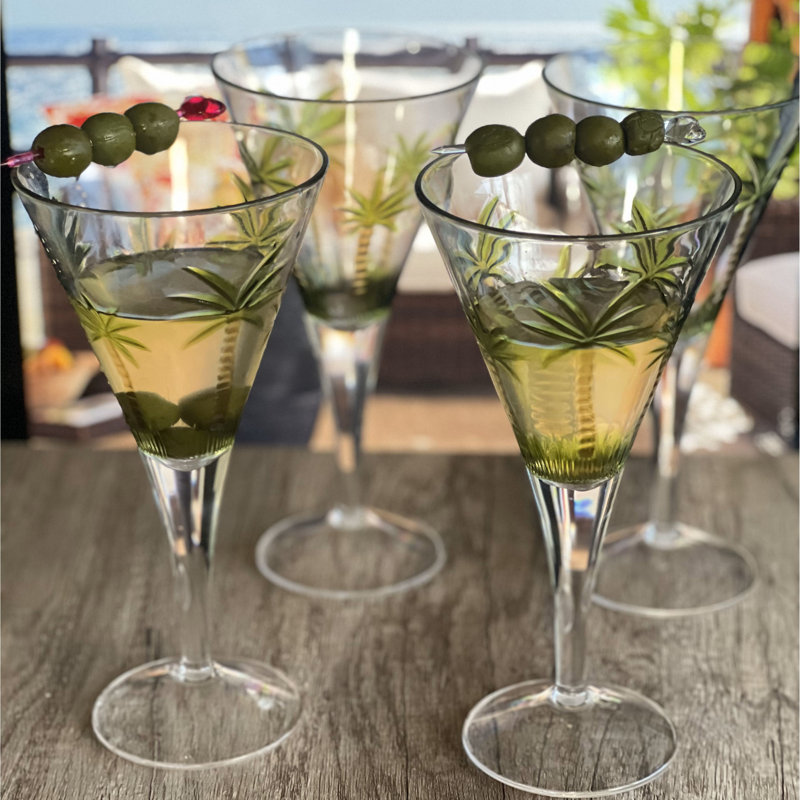 Ensemble de 4 verres à vin en plastique en forme de V Palm Tree (14 oz), ensemble de verres à vin en acrylique sans Bpa