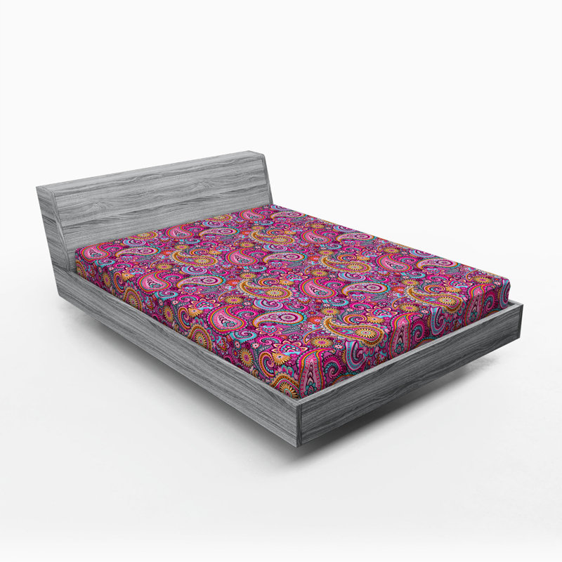 Drap-housse en microfibre à motif cachemire, Drap-housse grand, Cachemire rose