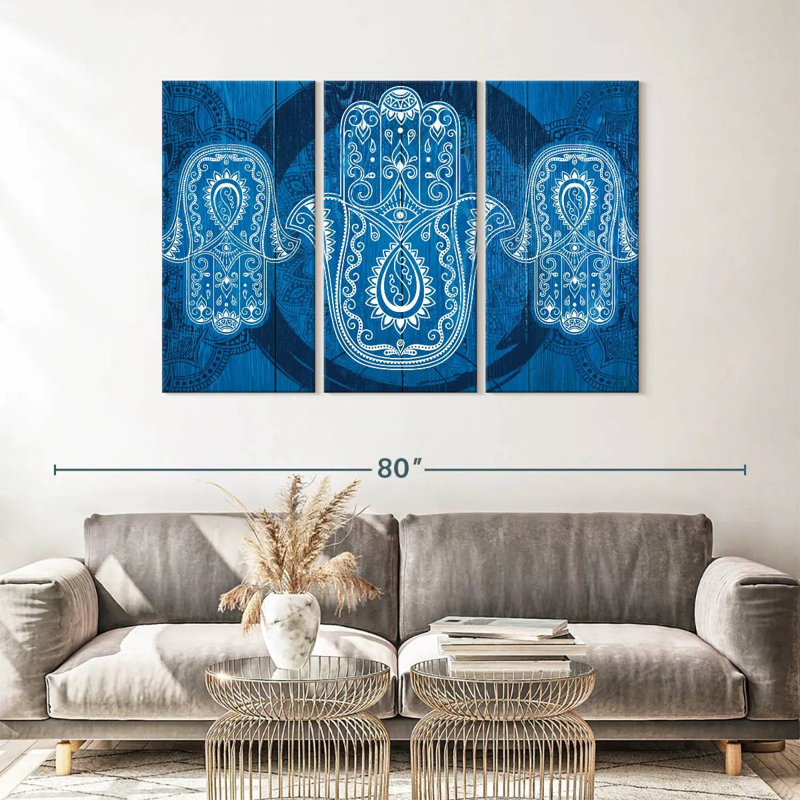 «Spiritual Hamsa Symbols», ensemble de 3 reproductions sur toiles par NirvanaDesigns, H 36 po x l 57 po x P 1,25 po