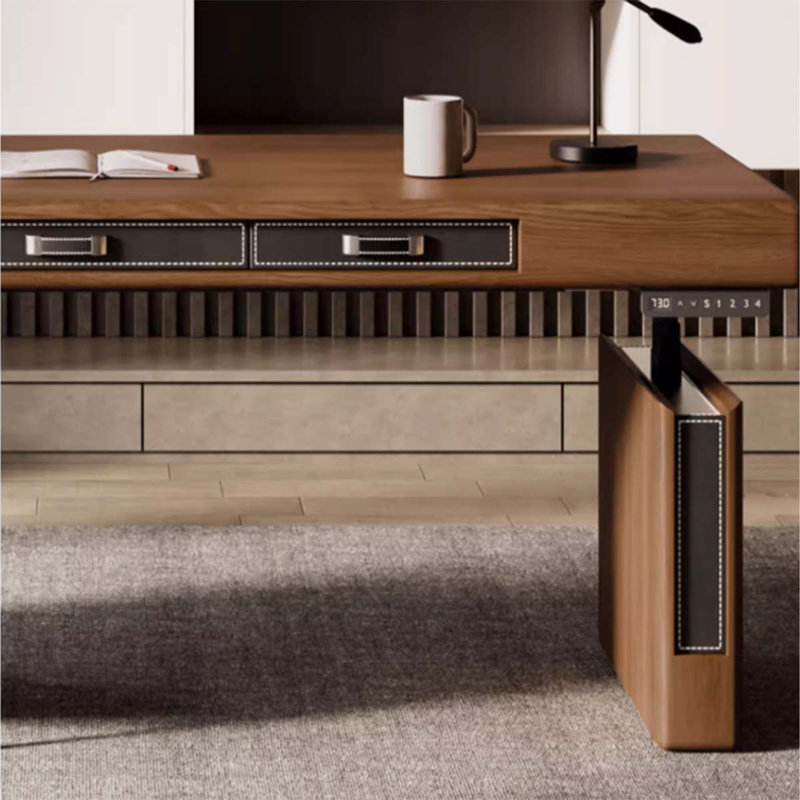 solid wood electrically adjustable computer desk, 28.74" H x 62.99" W x 27.56" D