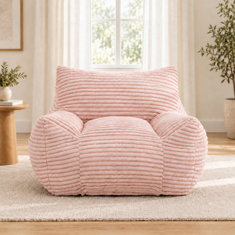 Fauteuil à billes en velours côtelé Compression, Velours côtelé rose