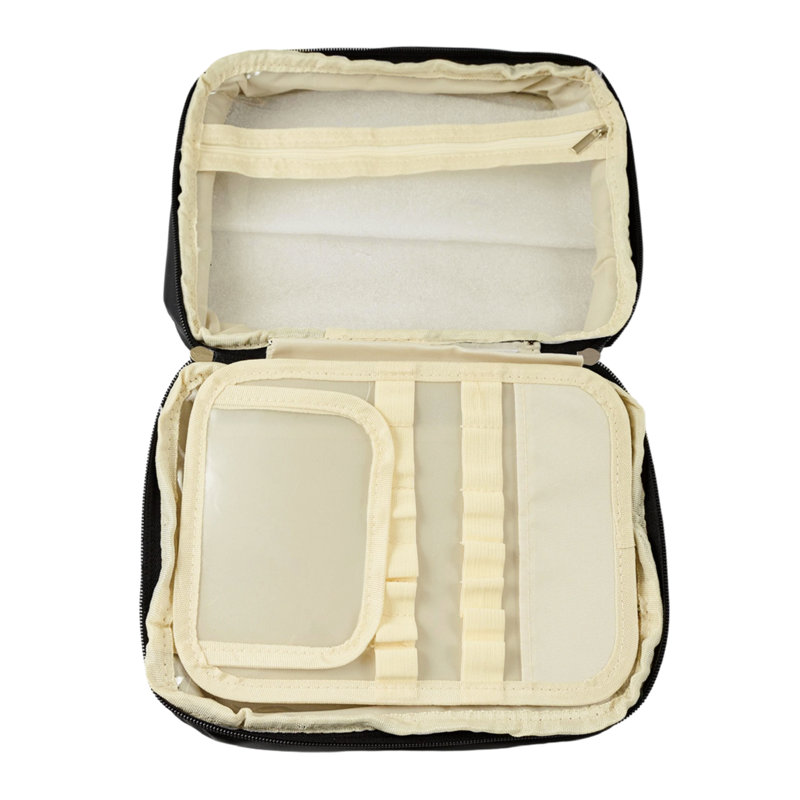PU Leather；Polyester；PVC；Nylon Zipper Makeup Organiser, Black