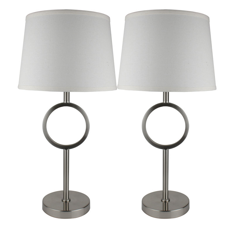 Edmund Metal Table Lamp, Brushed Nickel with Cream Shades