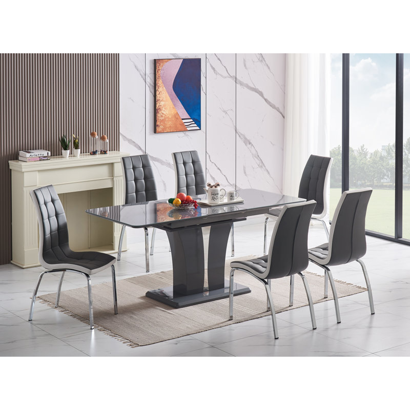 Abiral 6 - Person Butterfly Leaf Dining Set, Grey/Silver