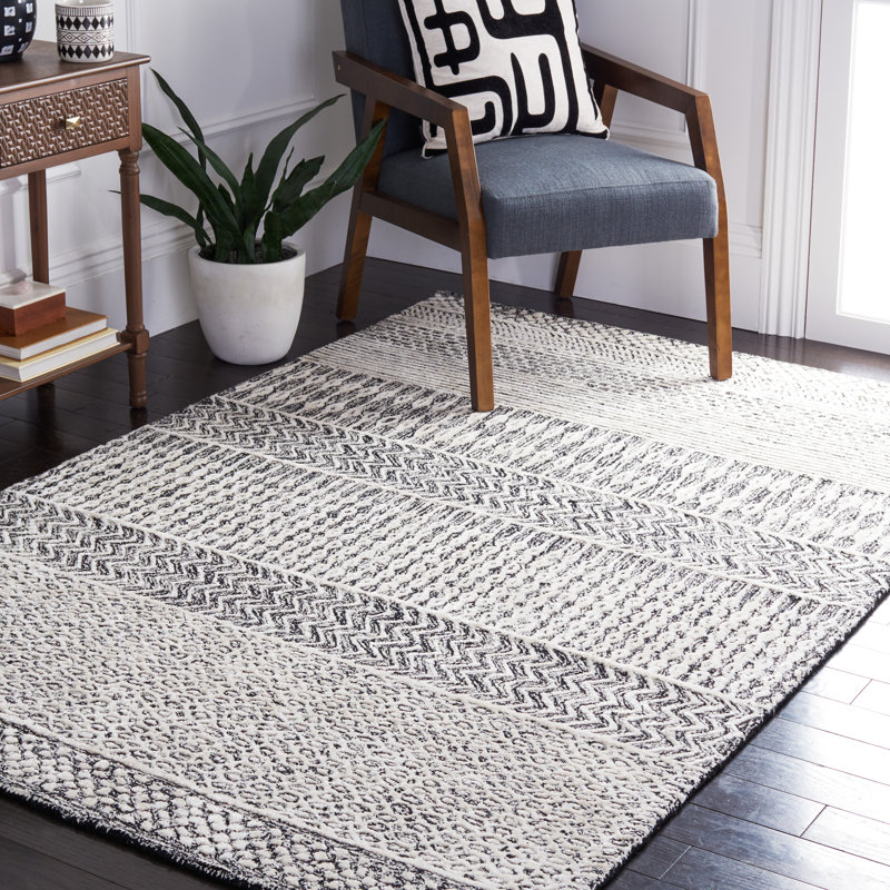 Tapis gris anthracite / ivoire en laine et viscose touffetés à la main Glamour, Rectangle 6 pi x 9 pi