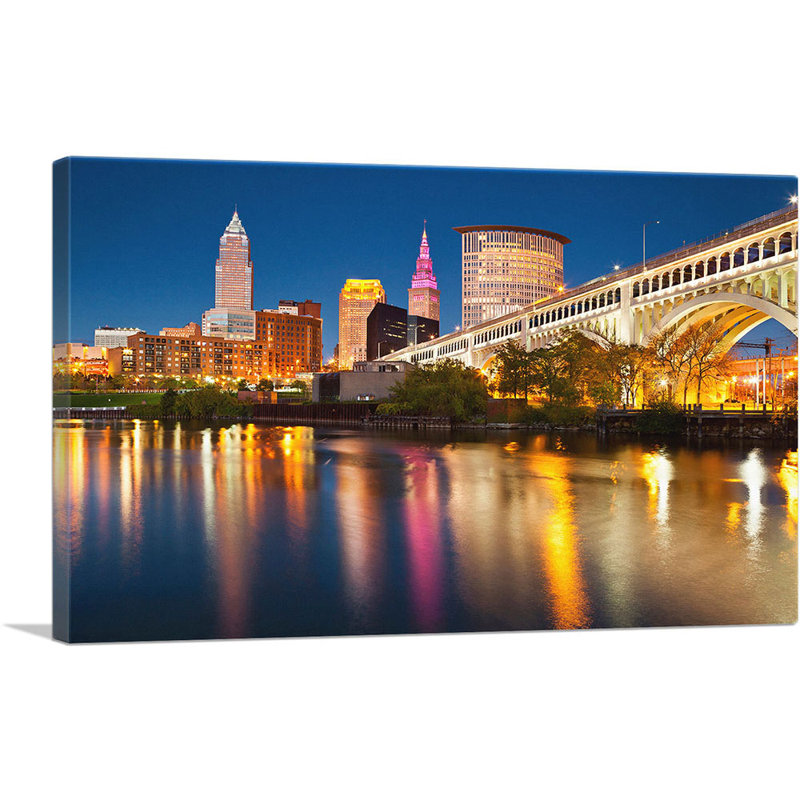 «Cleveland Ohio City Skyline», reproduction de photo sur toile tendue, H 26 po x l 40 po x 1,5 po