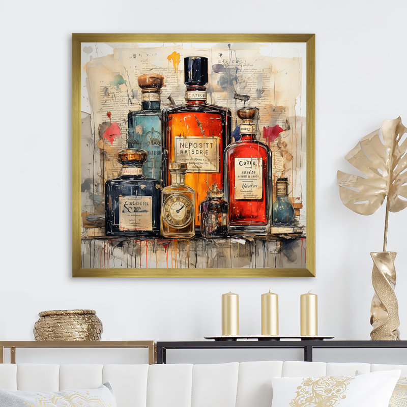 Parfum rétro parfumée 2 - Parfums, art mural, Cadre doré simple, H 30 po x l 30 po x P 1,5 po